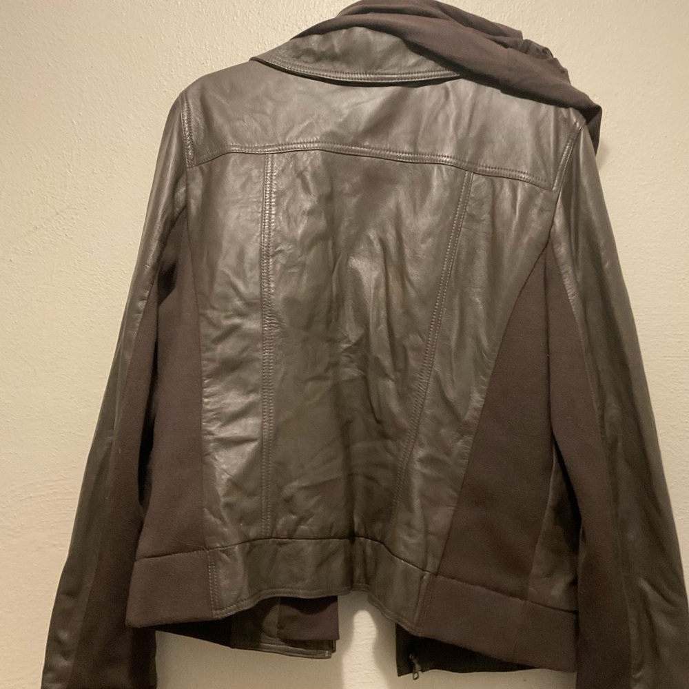 Women’s hooded, leather jacket, brown bomber jacket, - Picture 5 of 12